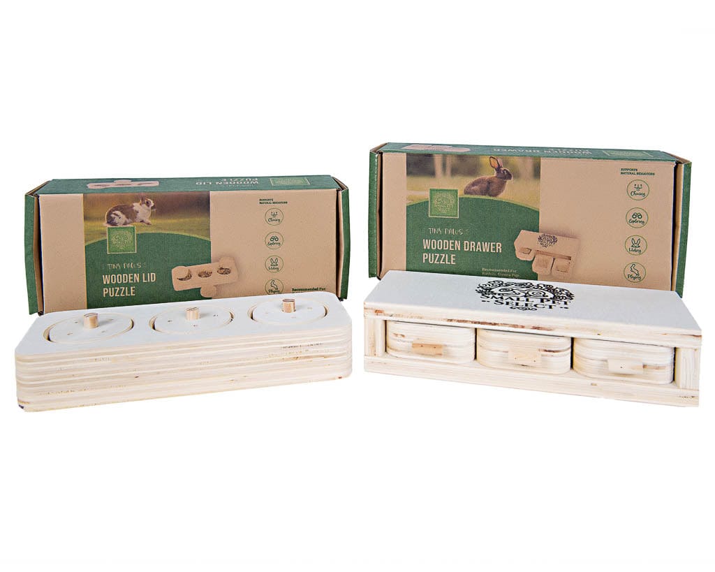 Tiny Paws - Wooden Foraging Puzzle and Wooden Drawer Puzzle Bundle