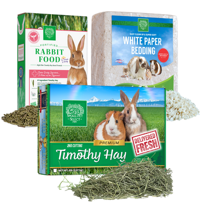 2nd Cut Timothy + Rabbit Food Pellets + Bedding