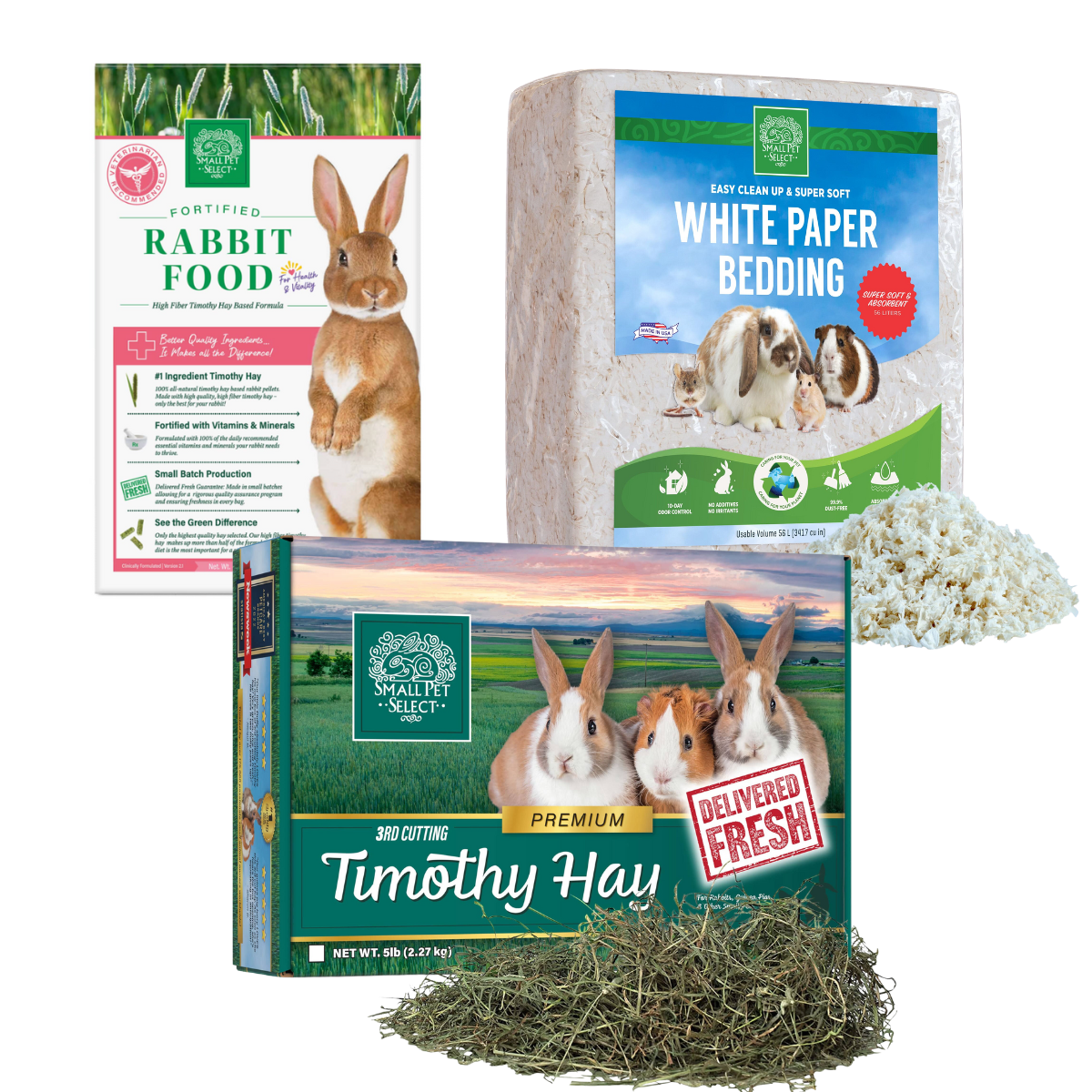 3rd Cut Timothy, Rabbit Food Pellets & Bedding