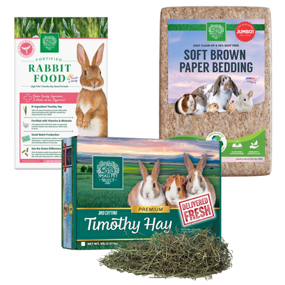 3rd Cut Timothy + Rabbit Food Pellets + Bedding