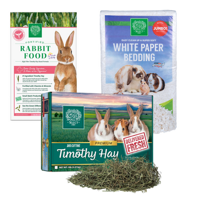 3rd Cut Timothy + Rabbit Food Pellets + Bedding