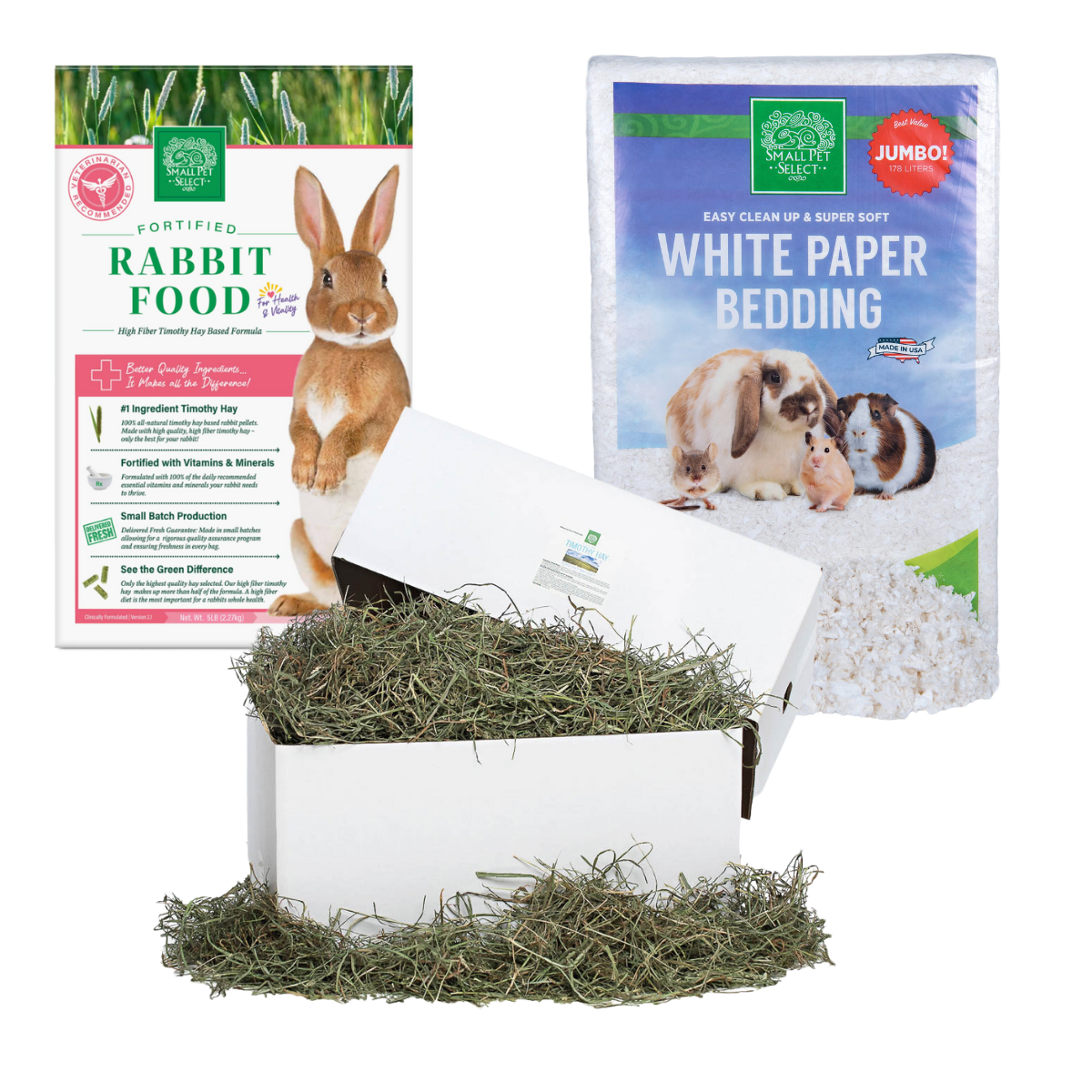 3rd Cut Timothy + Rabbit Food Pellets + Bedding - Small Pet Select UK